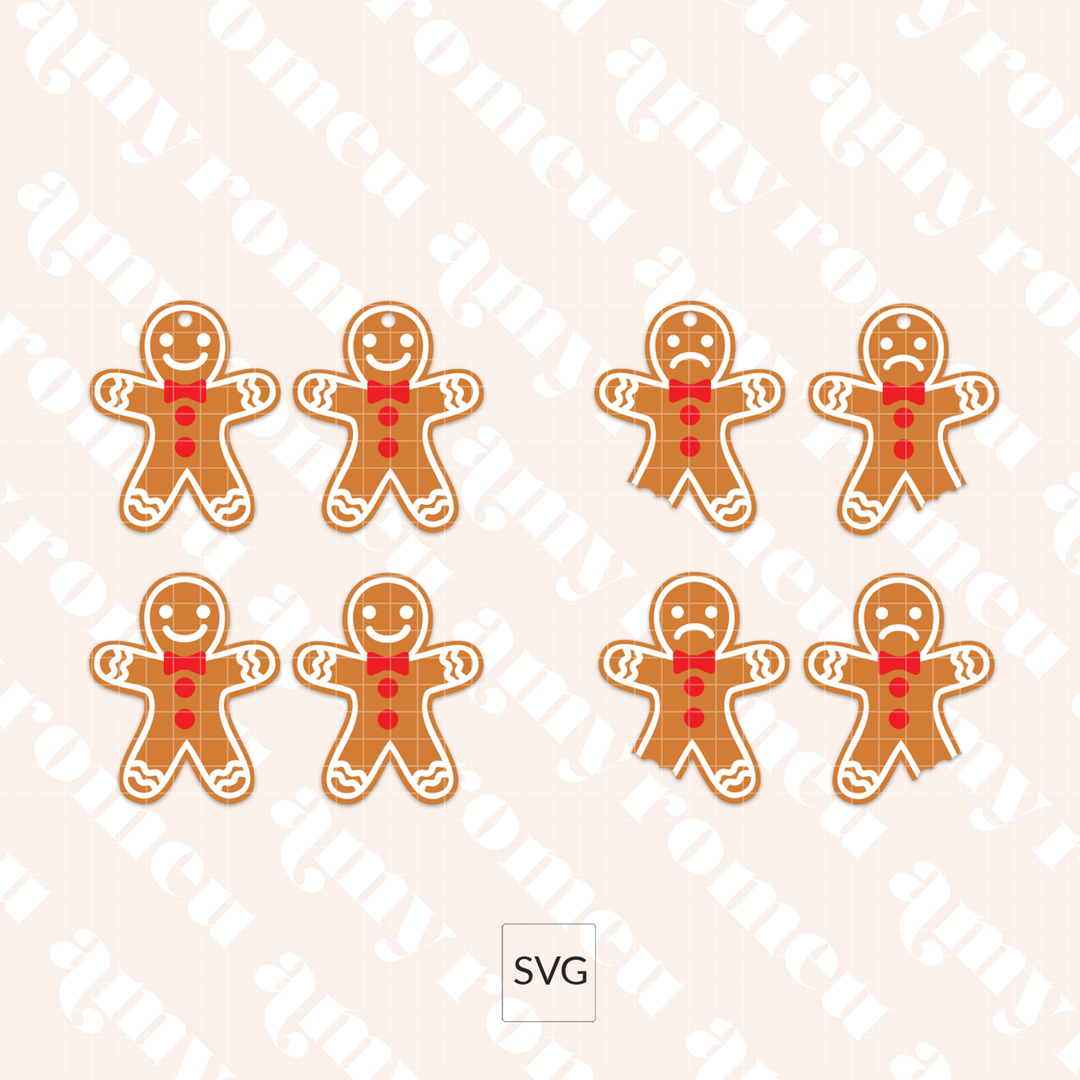 Faux Leather Happy & Sad Gingerbread Man Earrings SVG