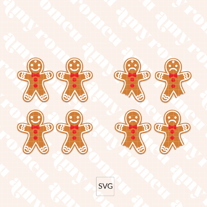 Faux Leather Happy & Sad Gingerbread Man Earrings SVG
