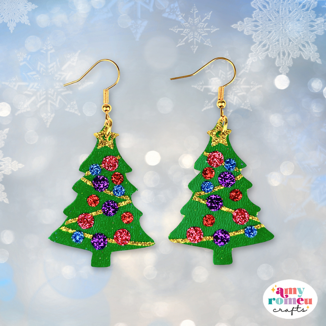 Faux Leather Christmas Tree Earrings SVG