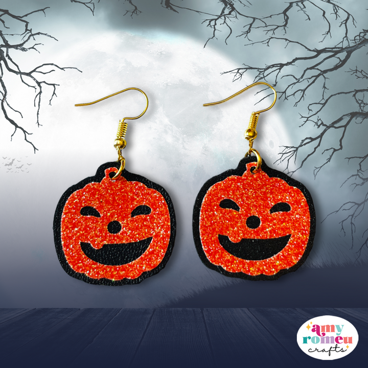 Faux Leather Jack O'Lantern Earrings SVG