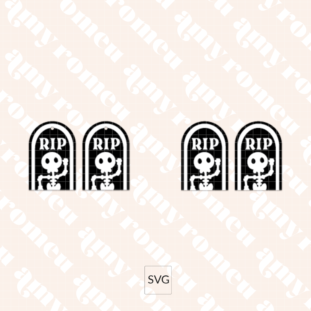 Faux Leather Skeleton Tombstone Earrings SVG