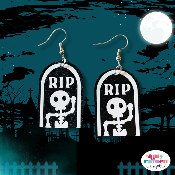 Faux Leather Skeleton Tombstone Earrings SVG