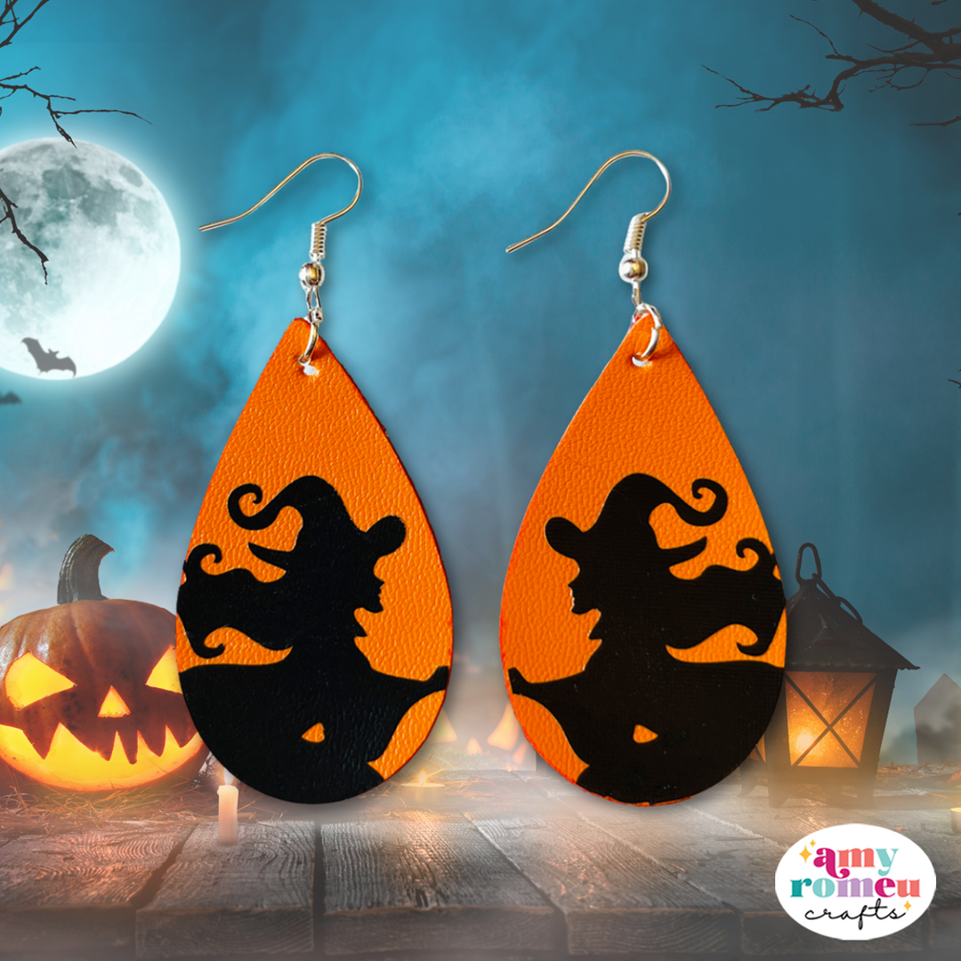 Faux Leather Witch Teardrop Earrings SVG
