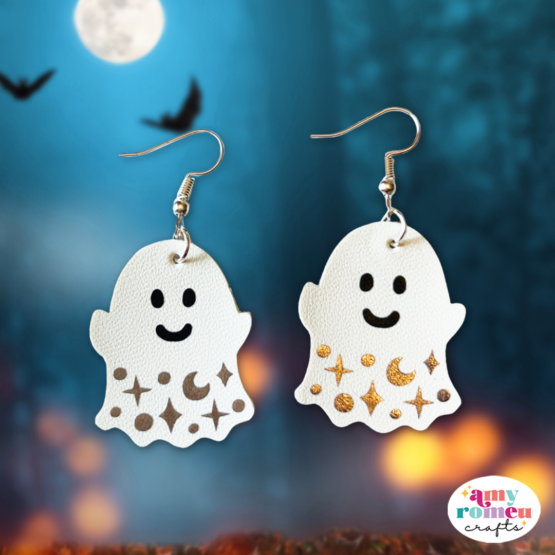 Faux Leather Cute Ghost Earrings SVG