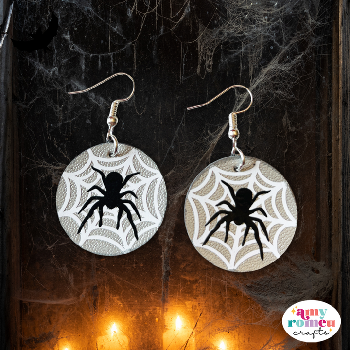 Faux Leather Spiderweb Circle Earrings SVG