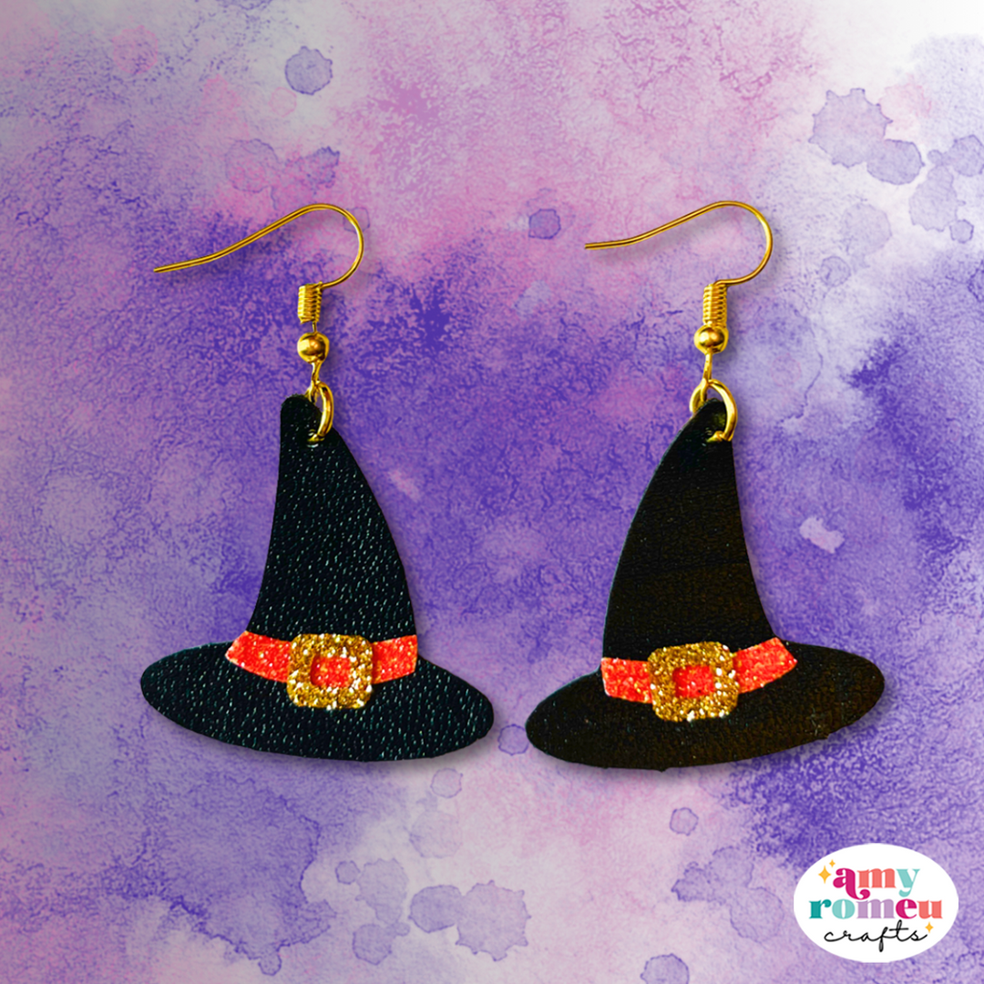 Faux Leather Witch Hat Earrings SVG