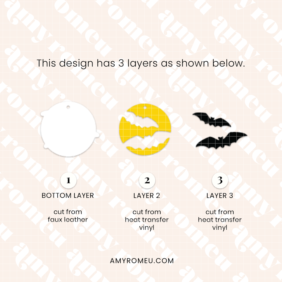 Faux Leather Moon & Bat Earrings SVG