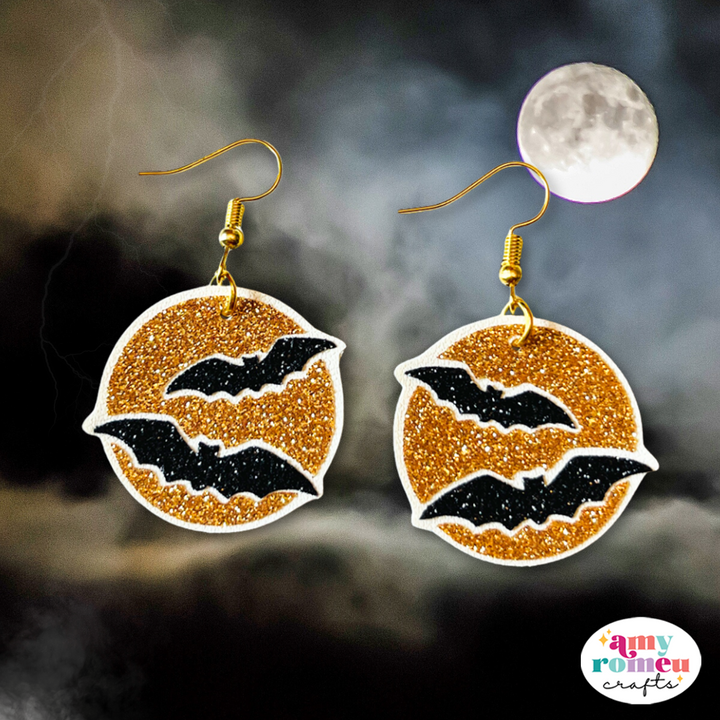 Faux Leather Moon & Bat Earrings SVG