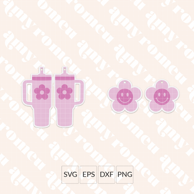 Tumbler & Happy Face Flower Earring SVGs