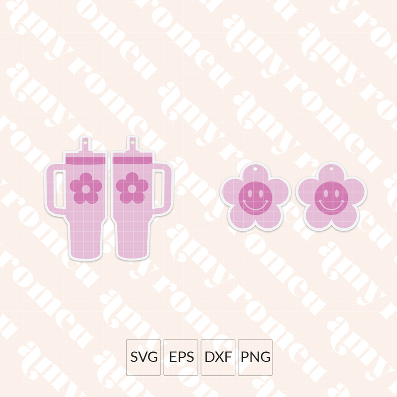 Tumbler & Happy Face Flower Earring SVGs