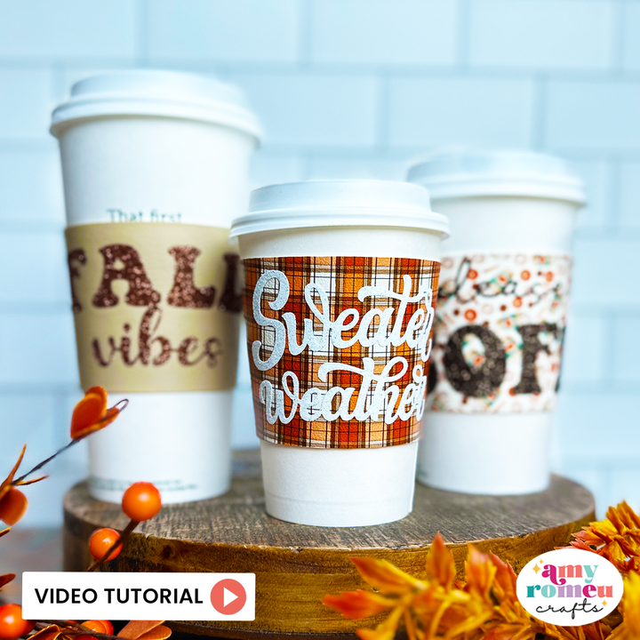 Set of 4 Fall Faux Leather Coffee Cup Sleeve SVGs & Video Tutorial