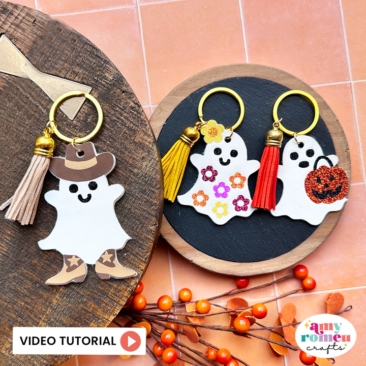 Set of 3 Faux Leather Ghost Keychain SVGs & Video Tutorial