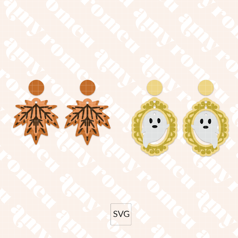 Set of 2 Fall Leaf & Ghost in a Frame Earrings SVGs