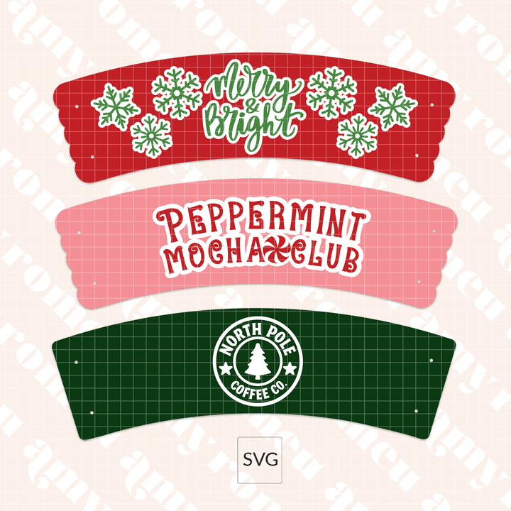 Set of 3 Holiday Coffee Cup Sleeves SVG & Video Tutorial
