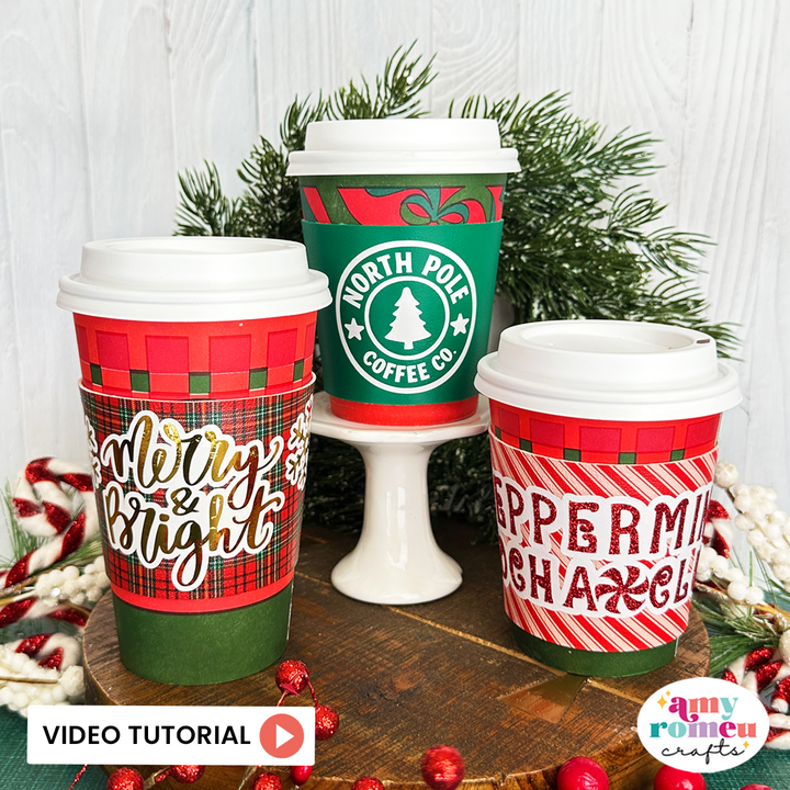 Set of 3 Holiday Coffee Cup Sleeves SVG & Video Tutorial