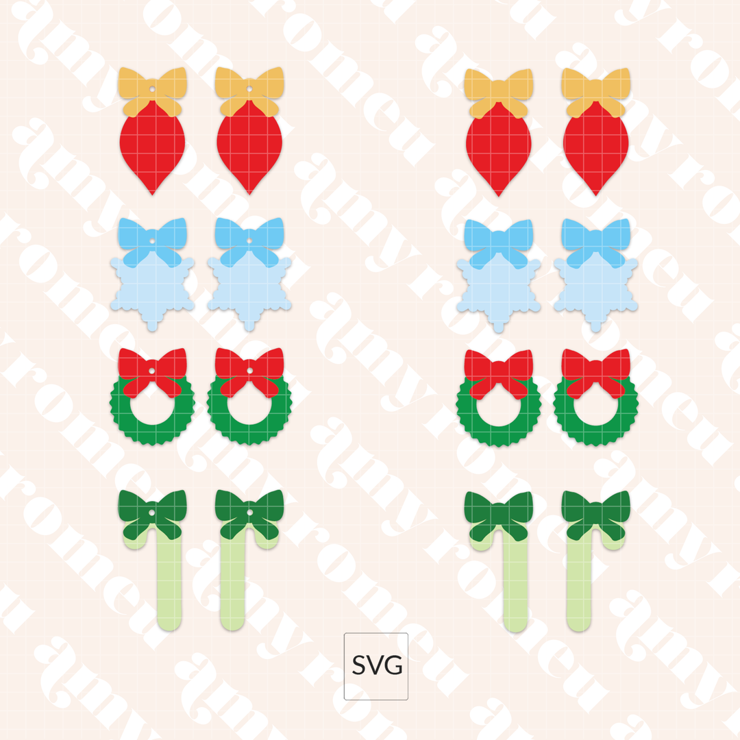 Set of 4 Holiday Bow Earrings SVG & Video Tutorial