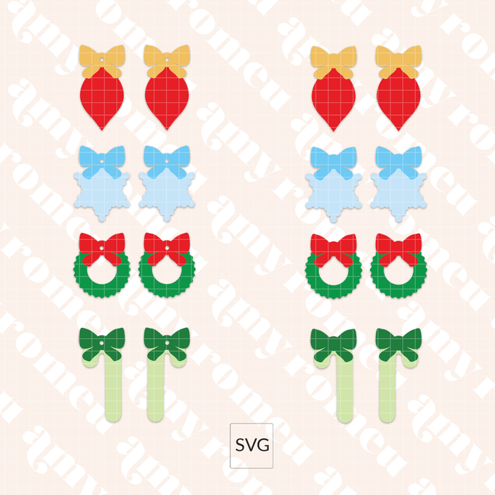 Set of 4 Holiday Bow Earrings SVG & Video Tutorial