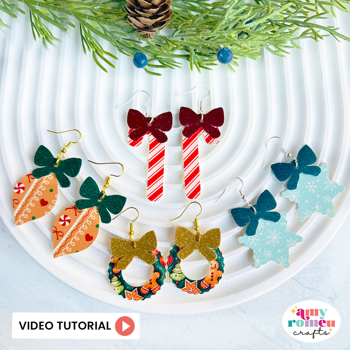Set of 4 Holiday Bow Earrings SVG & Video Tutorial