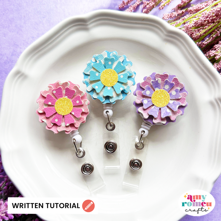 Faux Leather Flower Badge Reel SVG & Written Tutorial