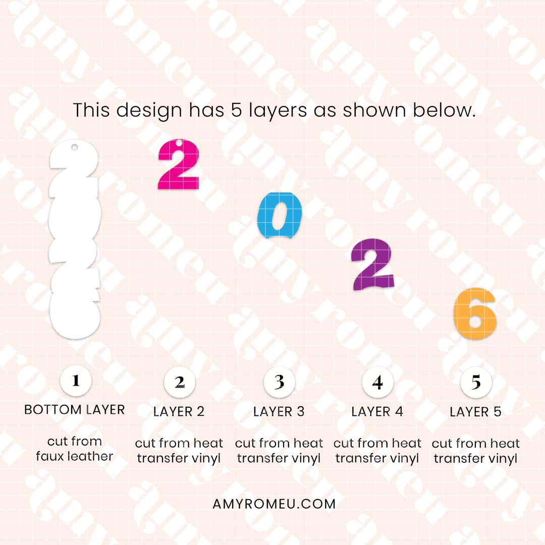 Faux Leather 2026 New Years Eve Earrings SVG