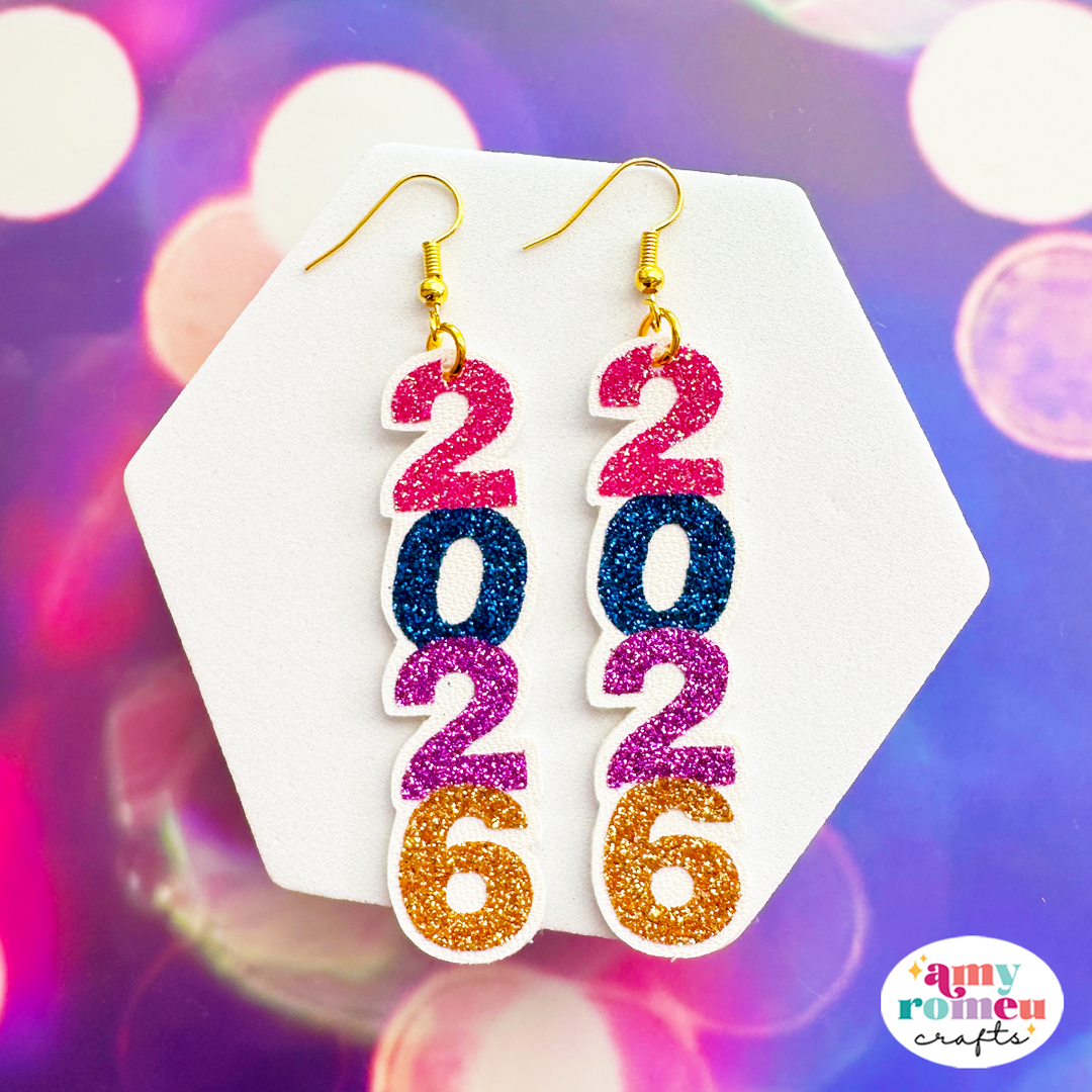 Faux Leather 2026 New Years Eve Earrings SVG