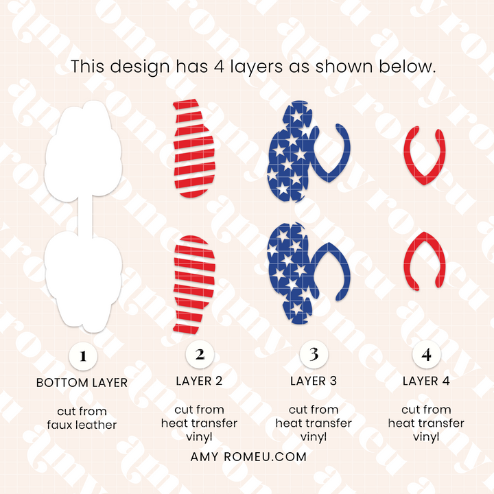 Patriotic Flip Flops Faux Leather Keychain SVG