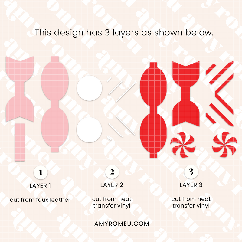Faux Leather Christmas Candy Hair Bow SVG