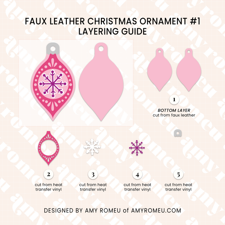 Set of 3 Faux Leather Vintage Style Ornaments SVGs