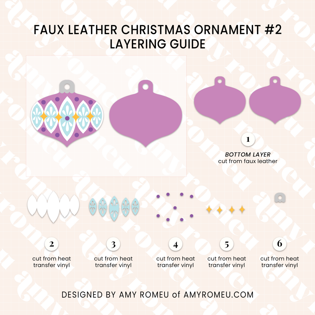Set of 3 Faux Leather Vintage Style Ornaments SVGs