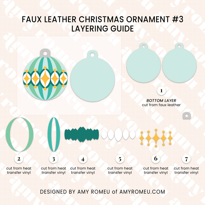 Set of 3 Faux Leather Vintage Style Ornaments SVGs
