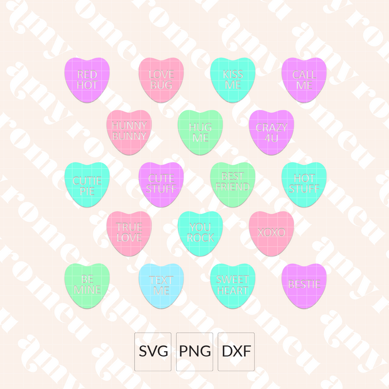 Candy Hearts Baby Bodysuit SVG Bundle