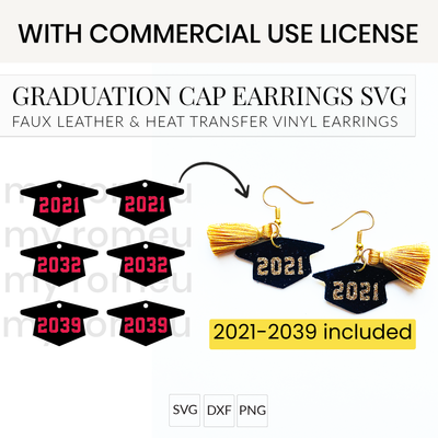 Graduation Cap Earrings SVG Bundle with Commercial Use License