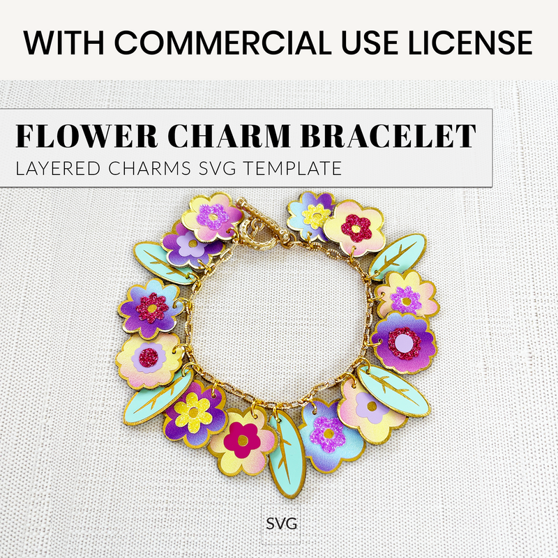 Spring Flowers Charm Bracelet SVG with Commercial Use License