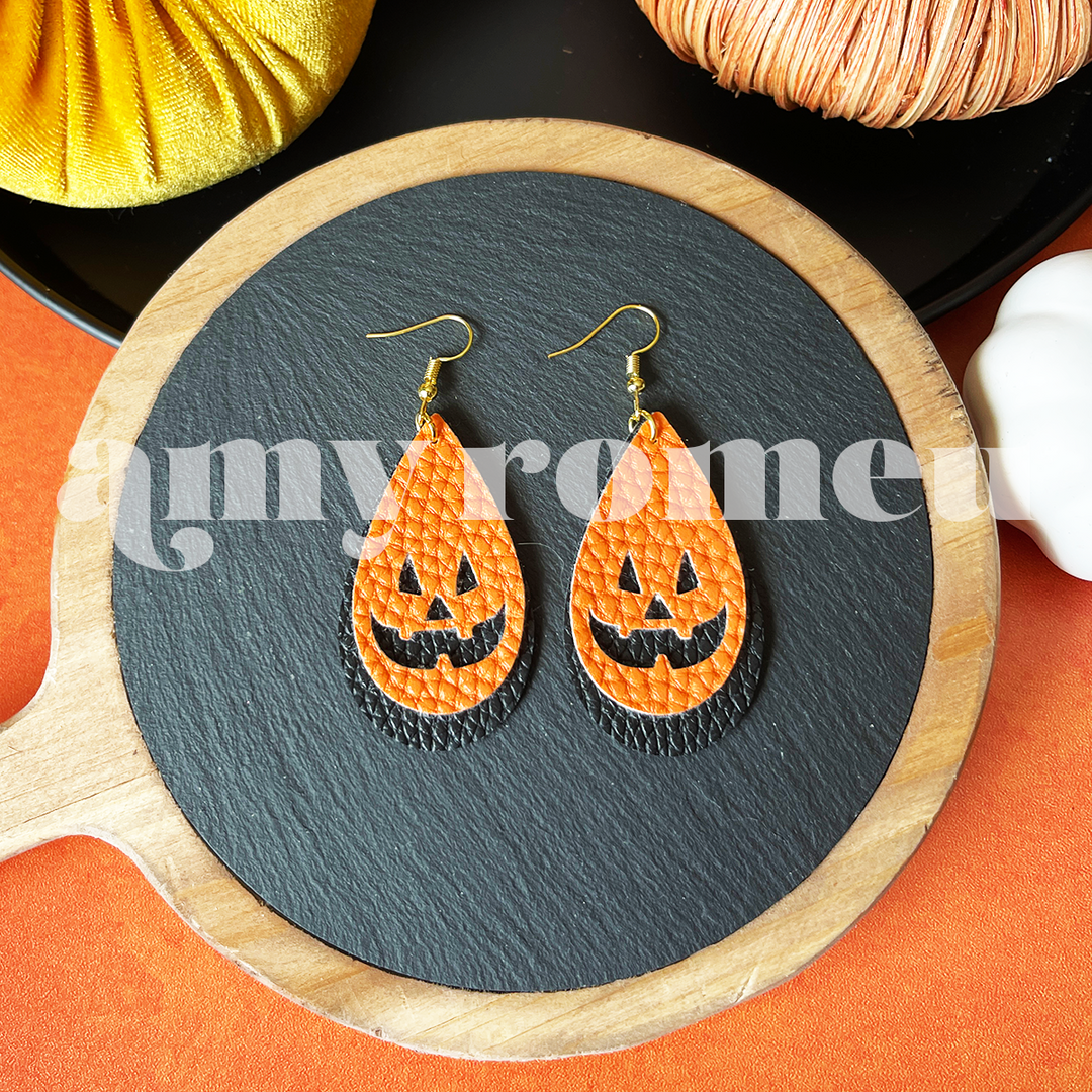 Layered Jack O'Lantern Teardrop Earring SVG