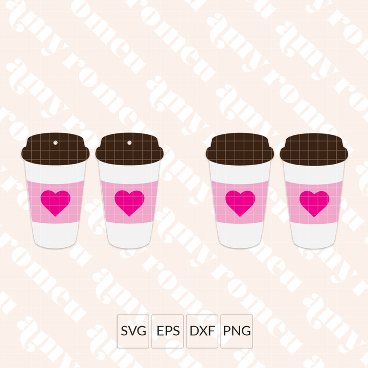 Travel Coffee Cup with Hearts Faux Leather Earrings SVG