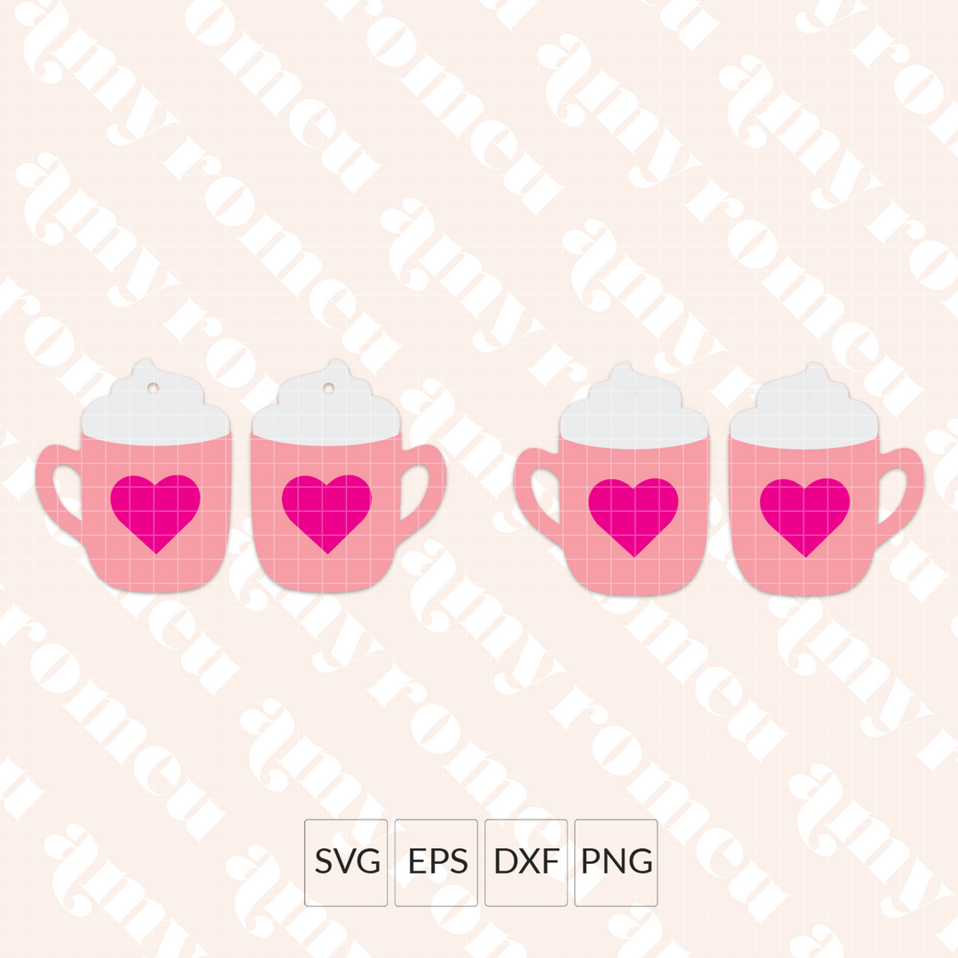 Valentine's Day Coffee Cup Faux Leather Earrings SVG