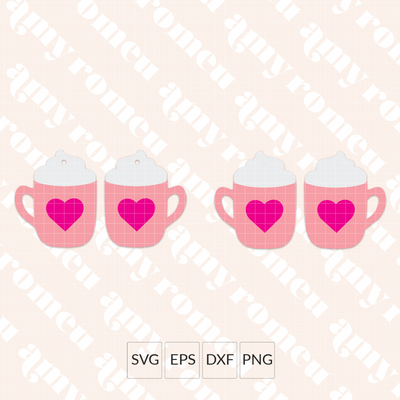 Valentine's Day Coffee Cup with Heart Earrings SVG