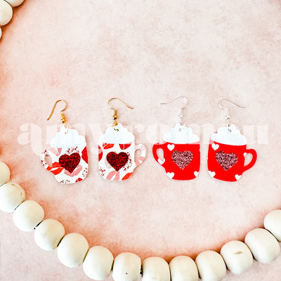Valentine's Day Coffee Cup with Heart Earrings SVG