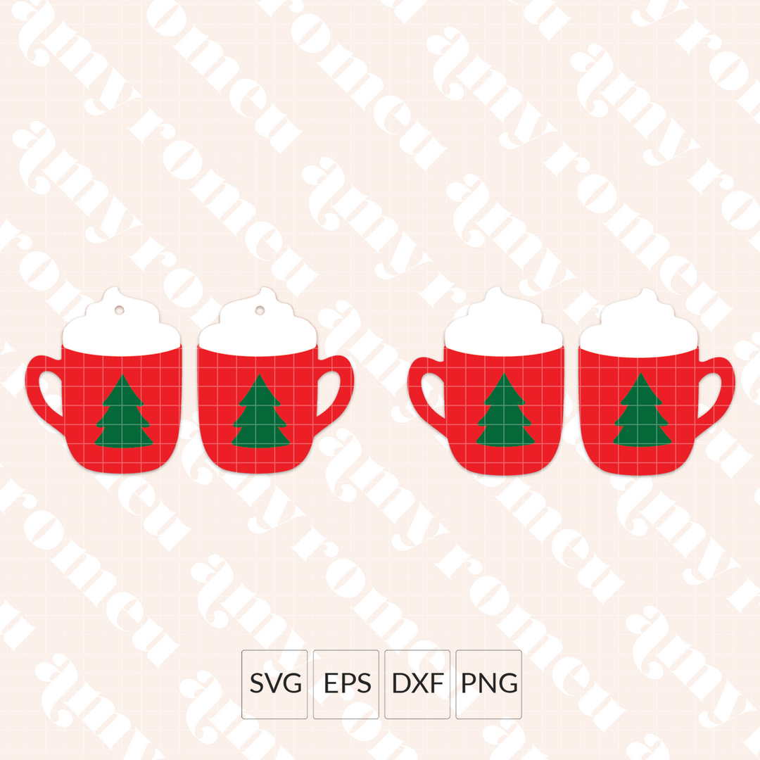 Christmas Tree Hot Cocoa/Coffee Cup Faux Leather Earrings SVG