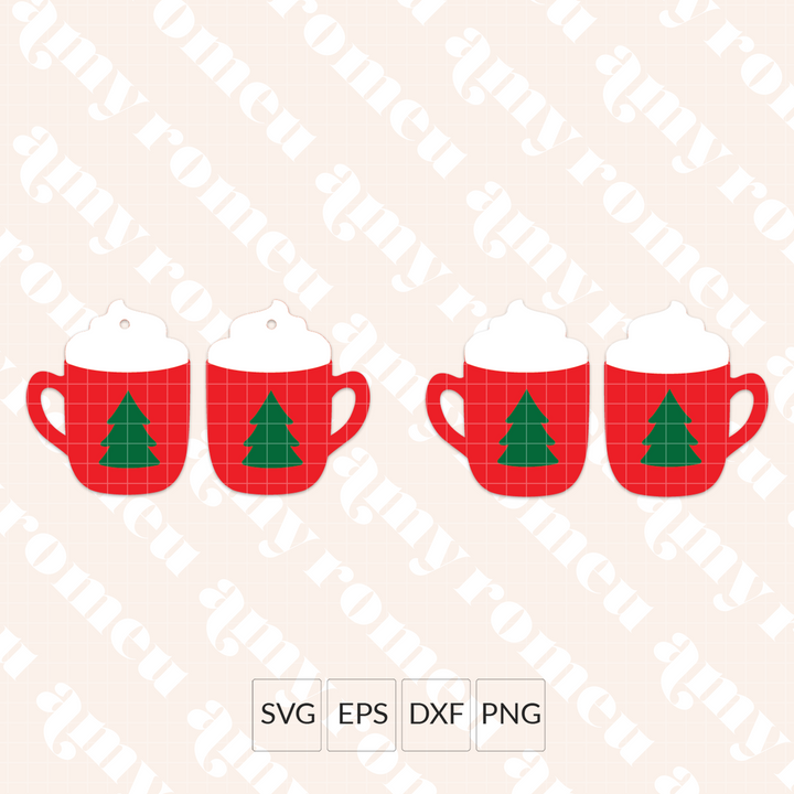 Christmas Tree Hot Cocoa/Coffee Cup Faux Leather Earrings SVG