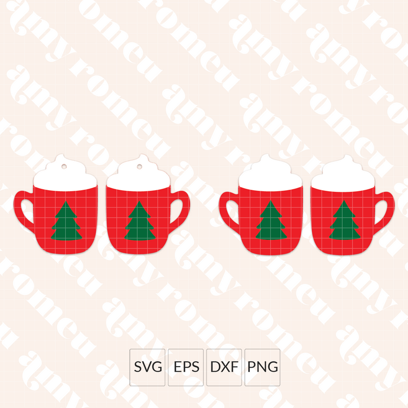 Christmas Tree Hot Cocoa Cup Earrings SVG