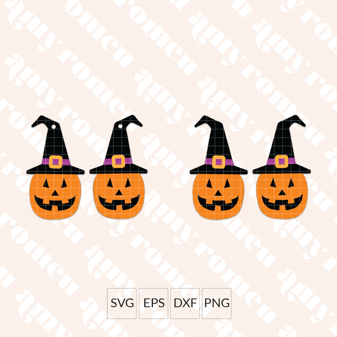 Jack O'Lantern with Witch Hat Earrings SVG