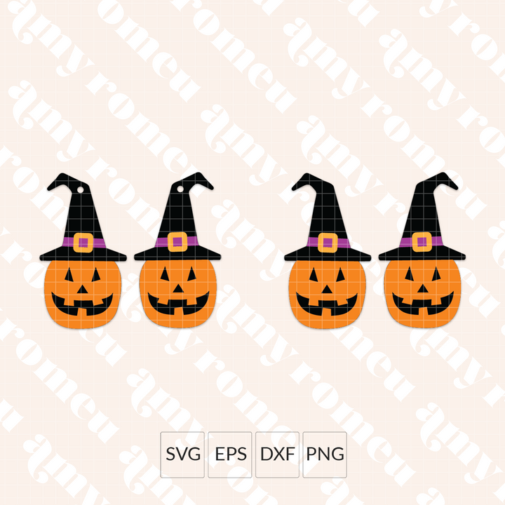 Jack O'Lantern with Witch Hat Earrings SVG