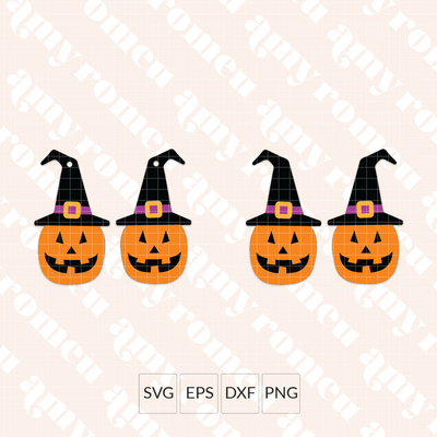 Jack O'Lantern with Witch Hat Earrings SVG