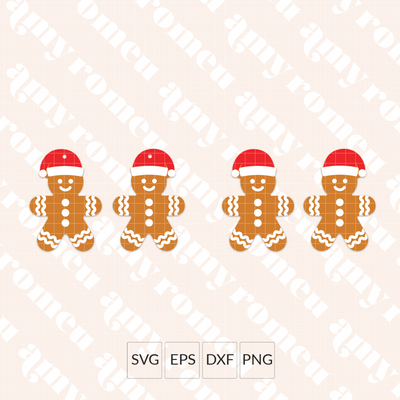 Gingerbread Man with Santa Hats Earrings SVG
