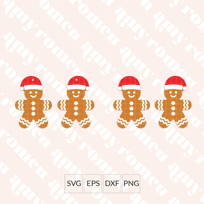 Gingerbread Man with Santa Hats Earrings SVG