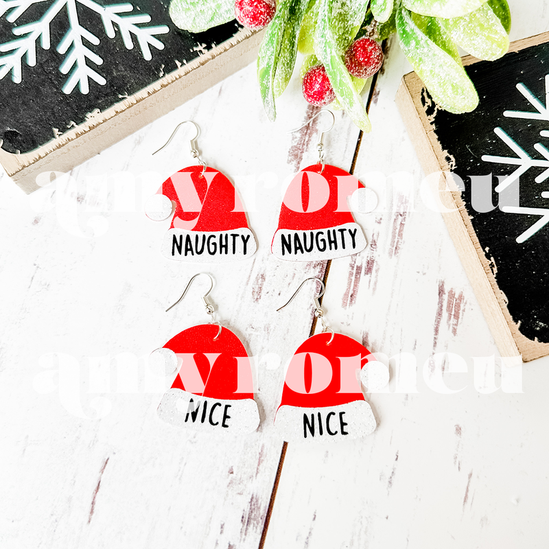 Naughty & Nice Santa Hat Earrings SVG