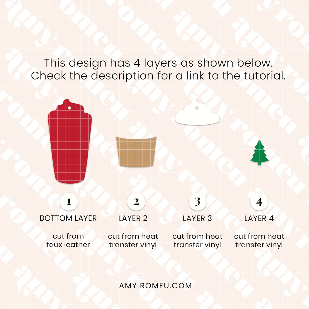 Christmas Coffee Cup Faux Leather Earrings SVG Set of 3