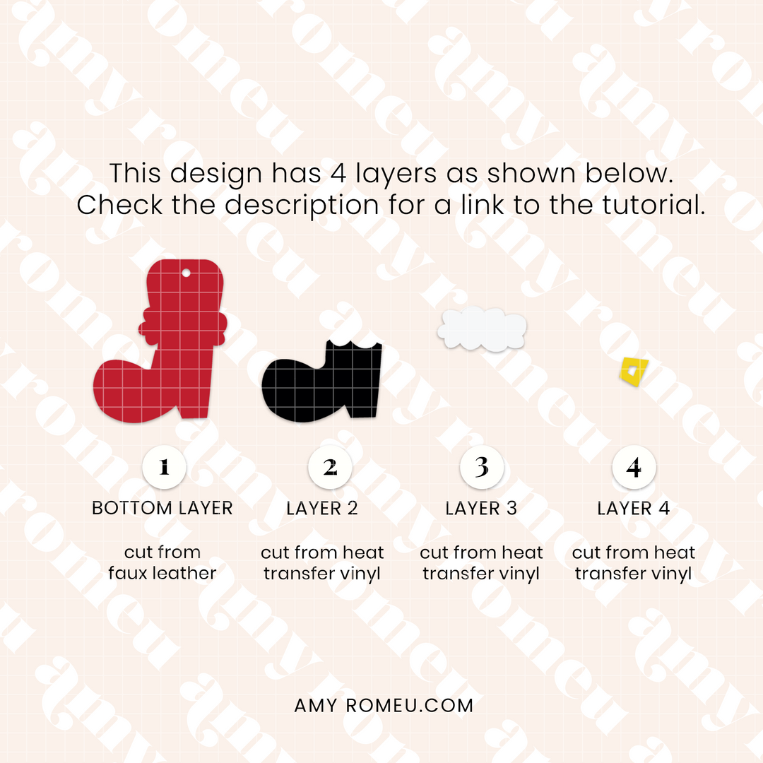 Santa Boot Faux Leather Earrings SVG