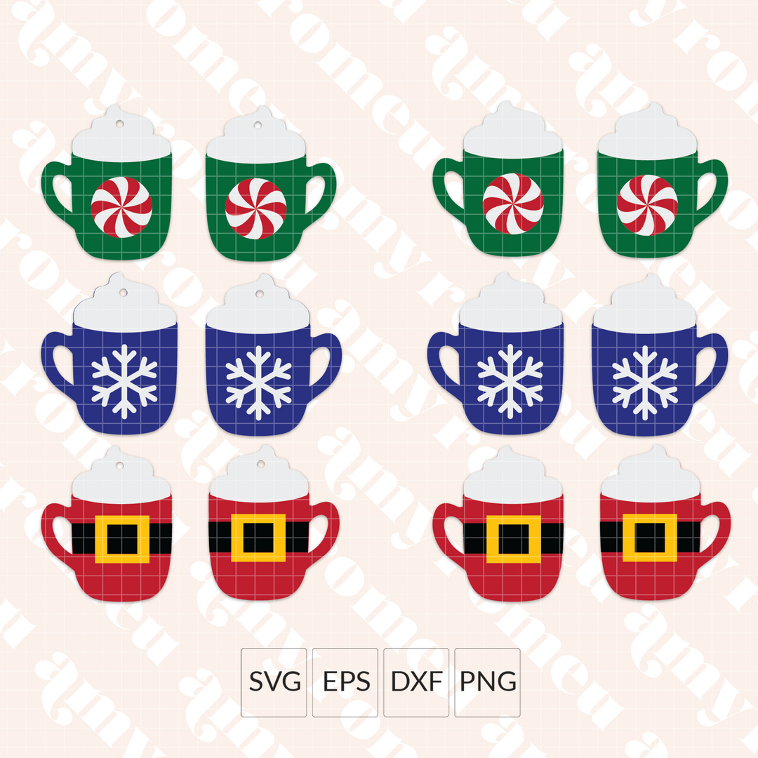 Christmas Hot Cocoa Coffee Cup Faux Leather Earrings SVG Set of 3